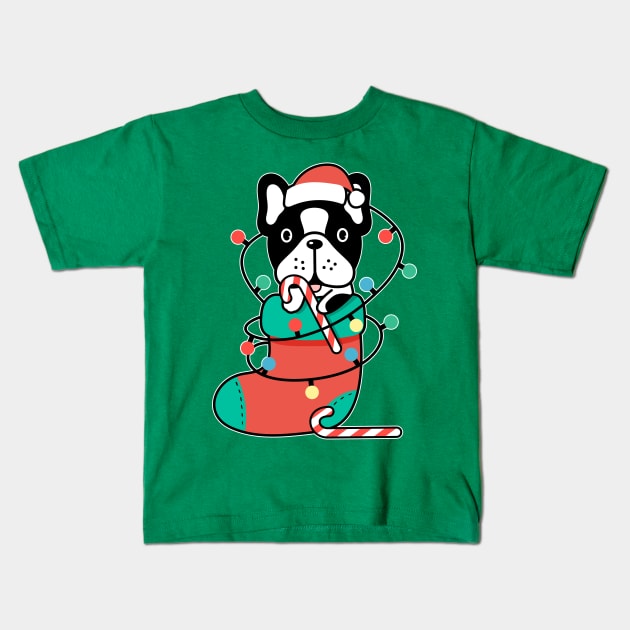 Christmas Frenchie Dog Kids T-Shirt by Happy Lime